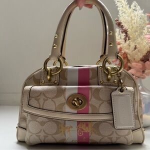 Coach Pink and Tan Satchel Bag